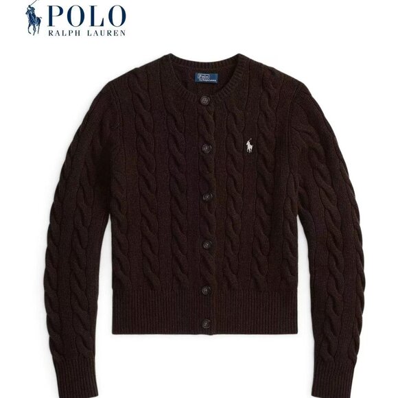 Polo Ralph Lauren Brown cable knit cardigan sweater - Picture 2 of 6
